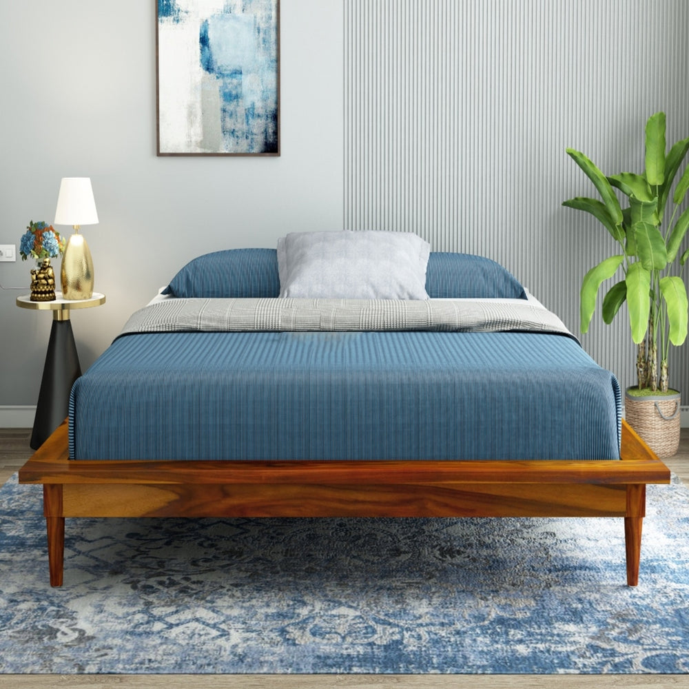 Hatice Solid Wood King Size Bed In Honey Oak Finish