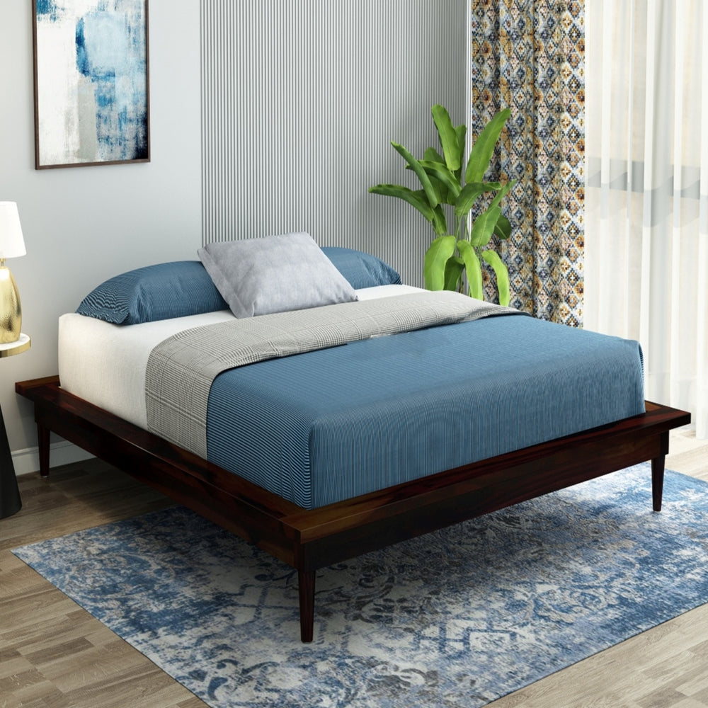 Hatice Solid Wood King Size Bed In Walnut Finish