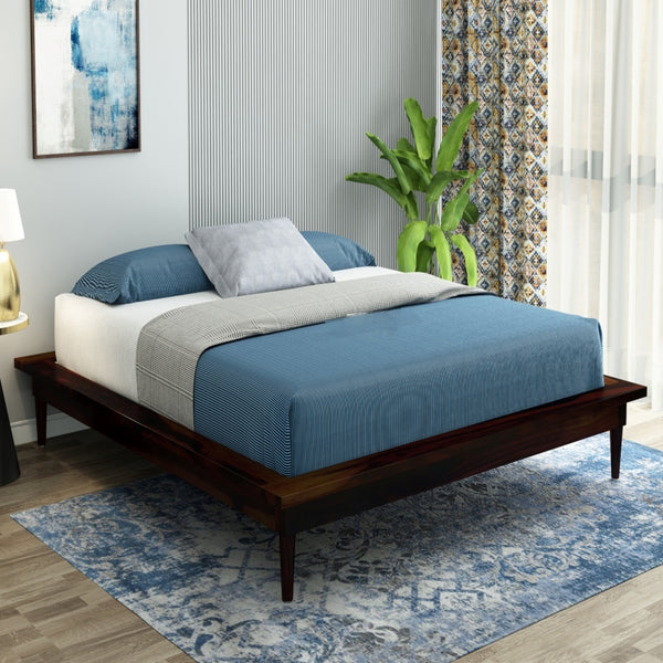 Hatice Solid Wood King Size Bed In Walnut Finish
