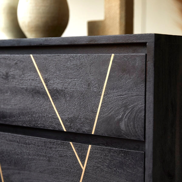 Toriri Solid Mango Wood Chest Of Drawers In Rustic Black Finish