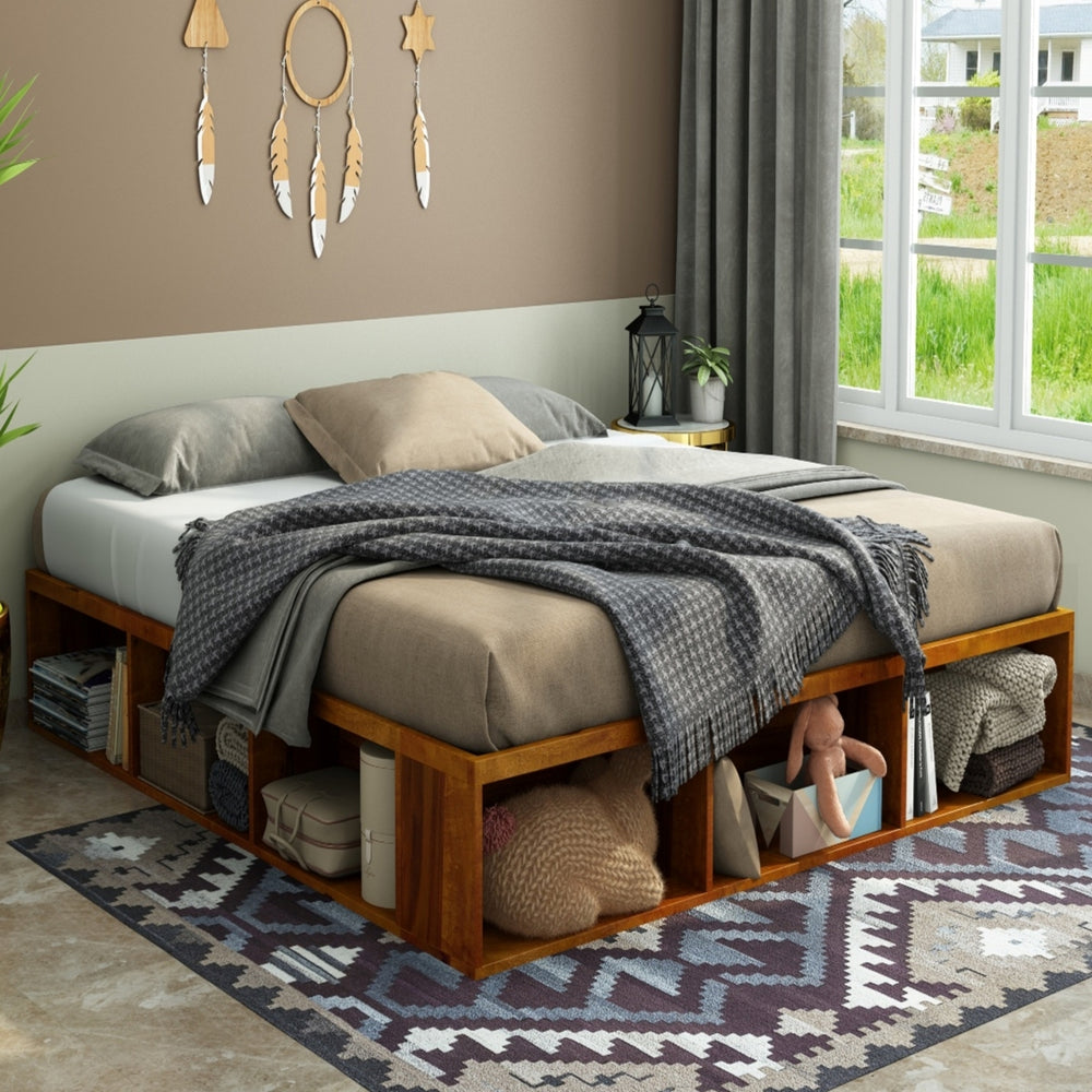 Unicorn Solid Wood King Size Drawer Storage Bed In Honey Oak Finish