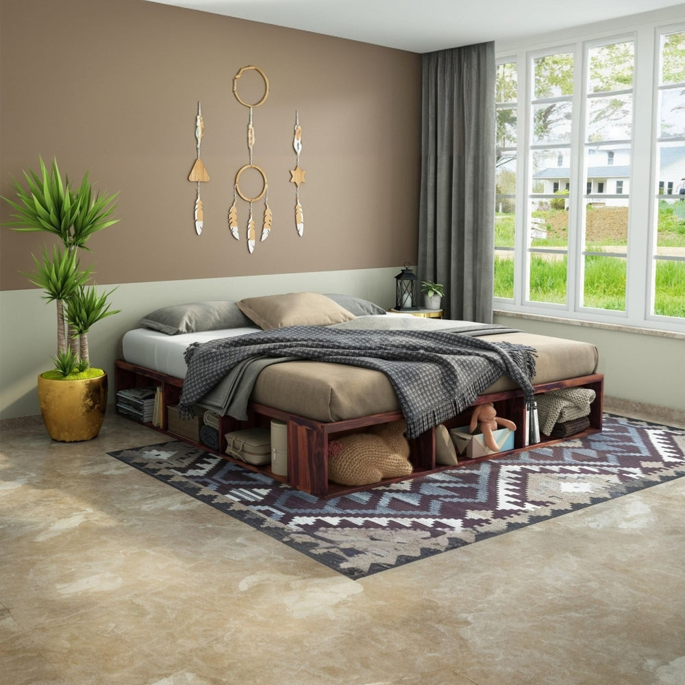 Unicorn Solid Wood King Size Drawer Storage Bed In Teak Finish