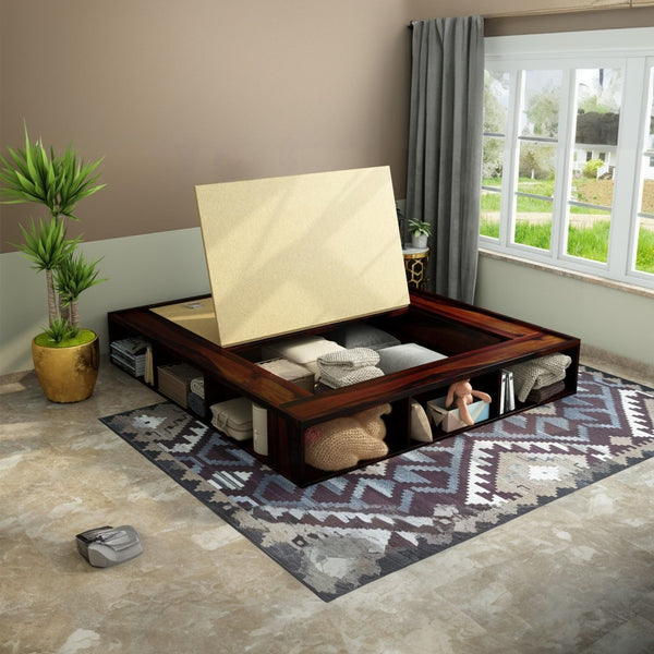 Unicorn Solid Wood King Size Drawer Storage Bed In Walnut Finish
