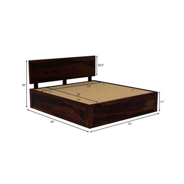 Xiomara Solid Wood King Size Box Storage Bed In Walnut Finish