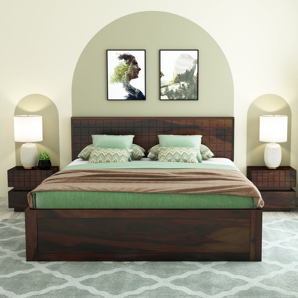 Xiomara Solid Wood Queen Size Box Storage Bed In Walnut Finish