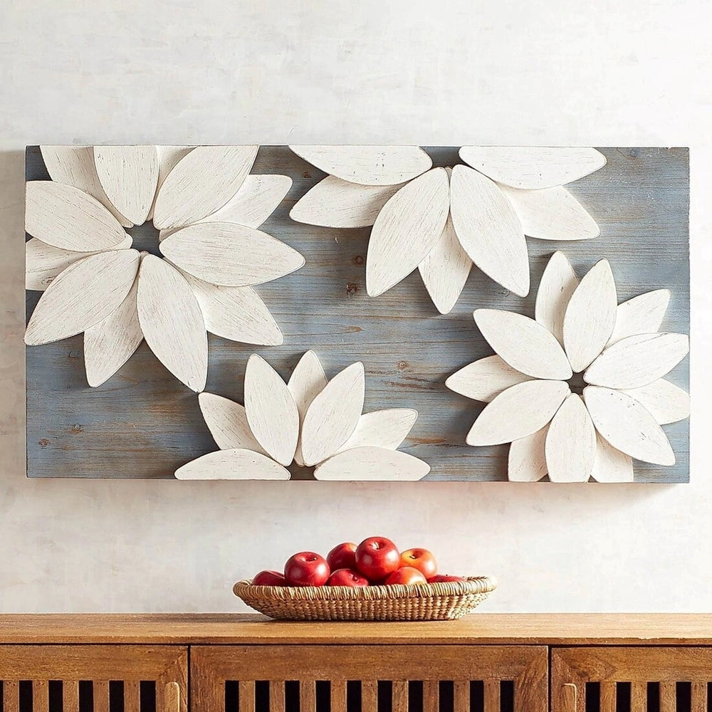White Solid Wood Flower Wall Art