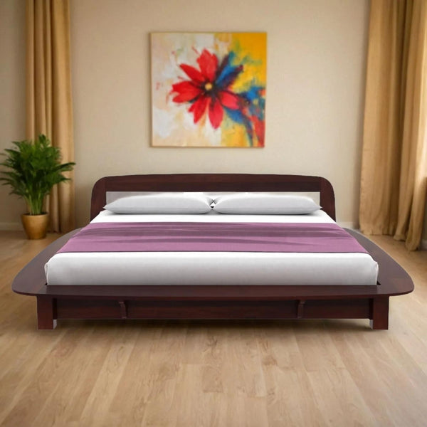 Louis Solid Wood King Size Non Storage Bed In Walnut Finish