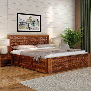 Keaton Solid Wood King Size Drawer And Box Storage Bed In Brown Finish