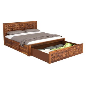 Keaton Solid Wood King Size Drawer And Box Storage Bed In Brown Finish