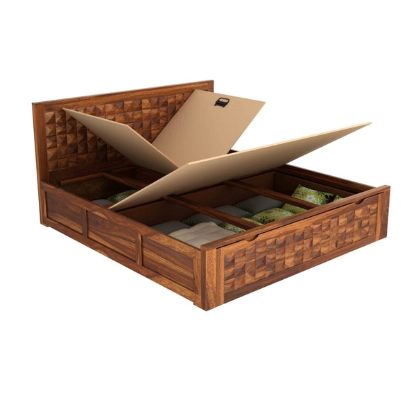Keaton Solid Wood King Size Drawer And Box Storage Bed In Brown Finish