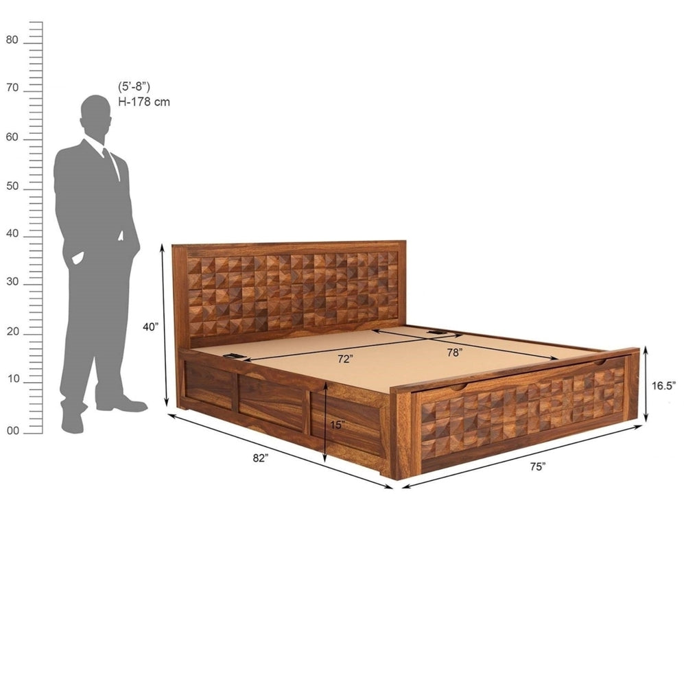 Keaton Solid Wood King Size Drawer And Box Storage Bed In Brown Finish