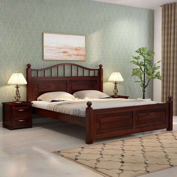 Sayan Solid Wood Queen Size Non Storage Bed In Walnut Finish