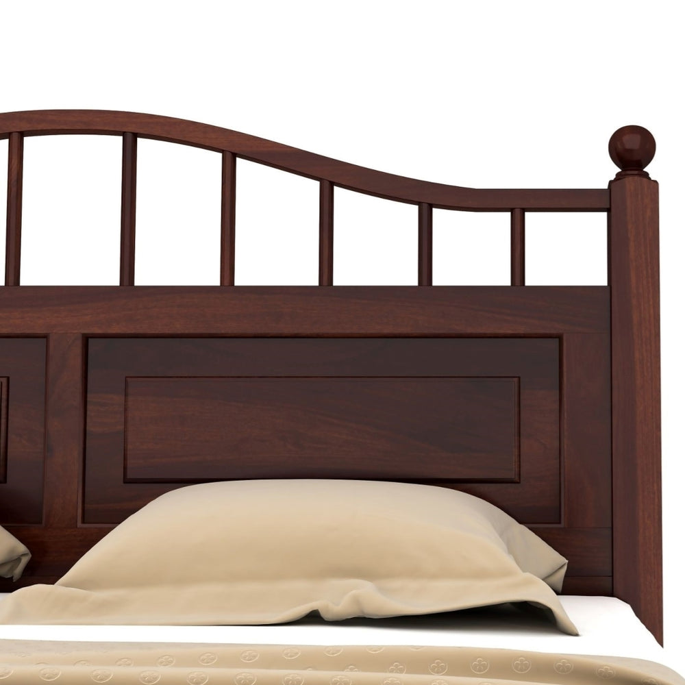 Sayan Solid Wood Queen Size Non Storage Bed In Walnut Finish