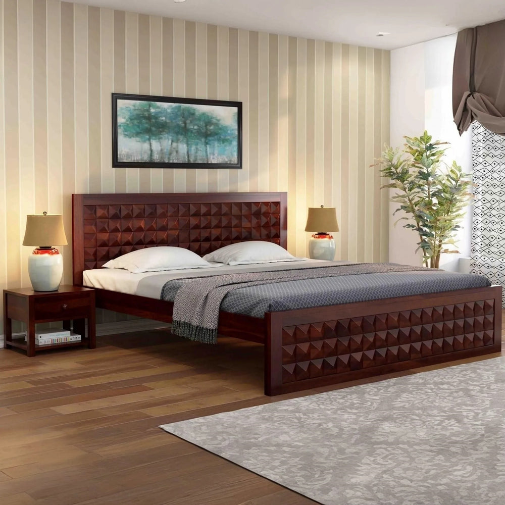 Venturi Solid Wood Queen Size Non Storage Bed In Walnut Finish