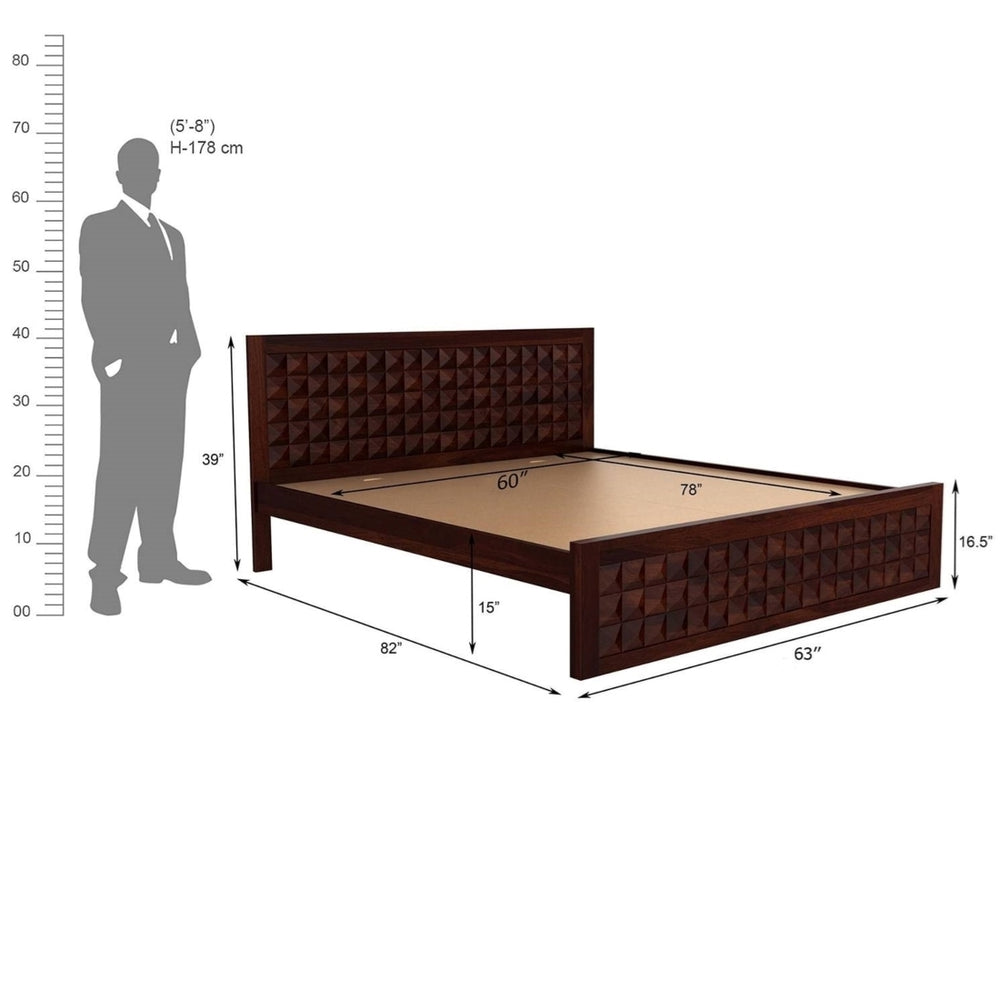 Venturi Solid Wood Queen Size Non Storage Bed In Walnut Finish