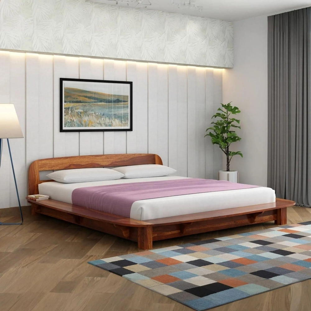 Wilbur Solid Wood King Size Non Storage Bed In Teak Finish