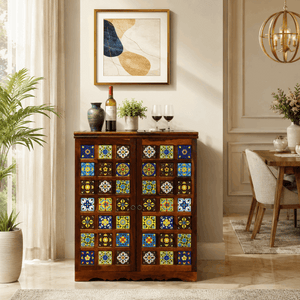 Rangrez Sheesham Wood Bar Cabinet In Honey Oak Finish