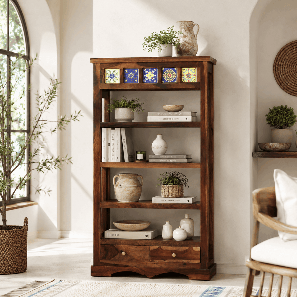 Rangrez Sheesham Wood Book Shelf In Provincial Teak Finish
