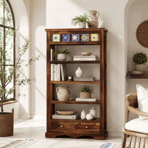 Rangrez Sheesham Wood Book Shelf In Provincial Teak Finish