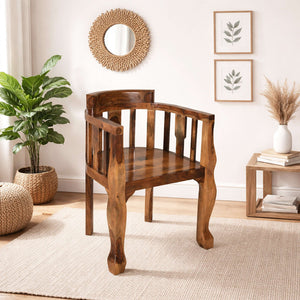 Puchu Sheesham Wood Arm Chair In Honey Oak Finish