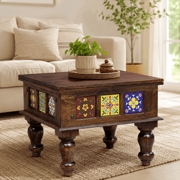 Rangrez Sheesham Wood Coffee Table In Provincial Teak Finish