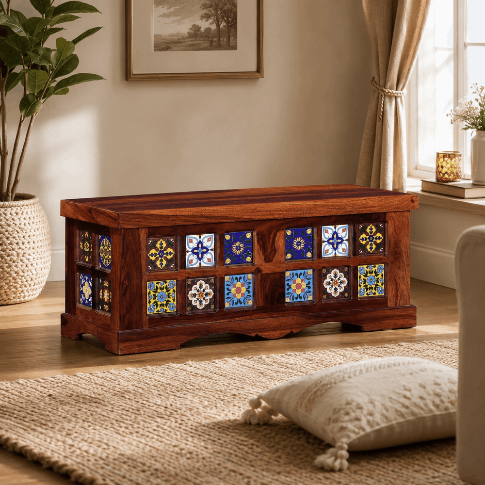 Rangrez Sheesham Wood Trunk in Honey Oak Finish