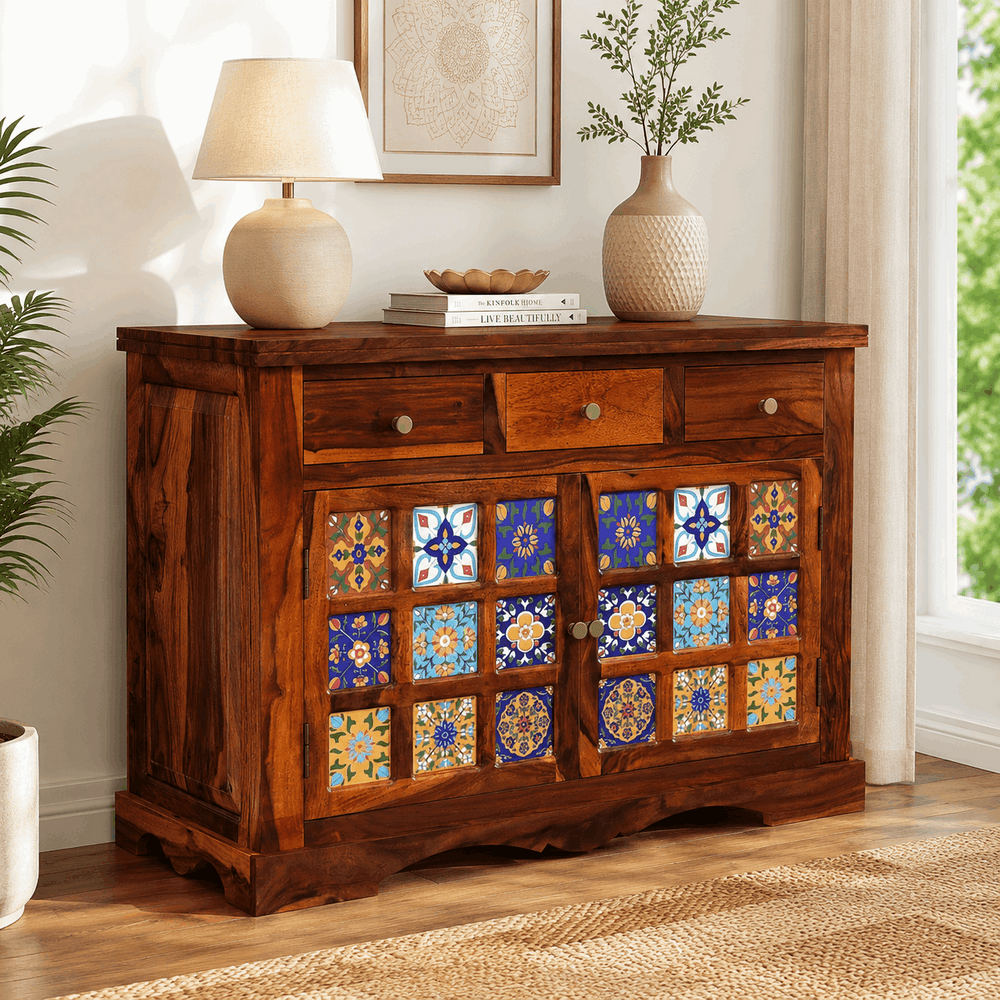 Rangrez Sheesham Wood Sideboard In Honey Oak Finish