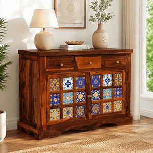 Rangrez Sheesham Wood Sideboard In Honey Oak Finish