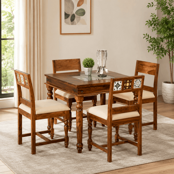 Rangrez Sheesham Wood 4 Seater Dining Set In Provincial Teak Finish