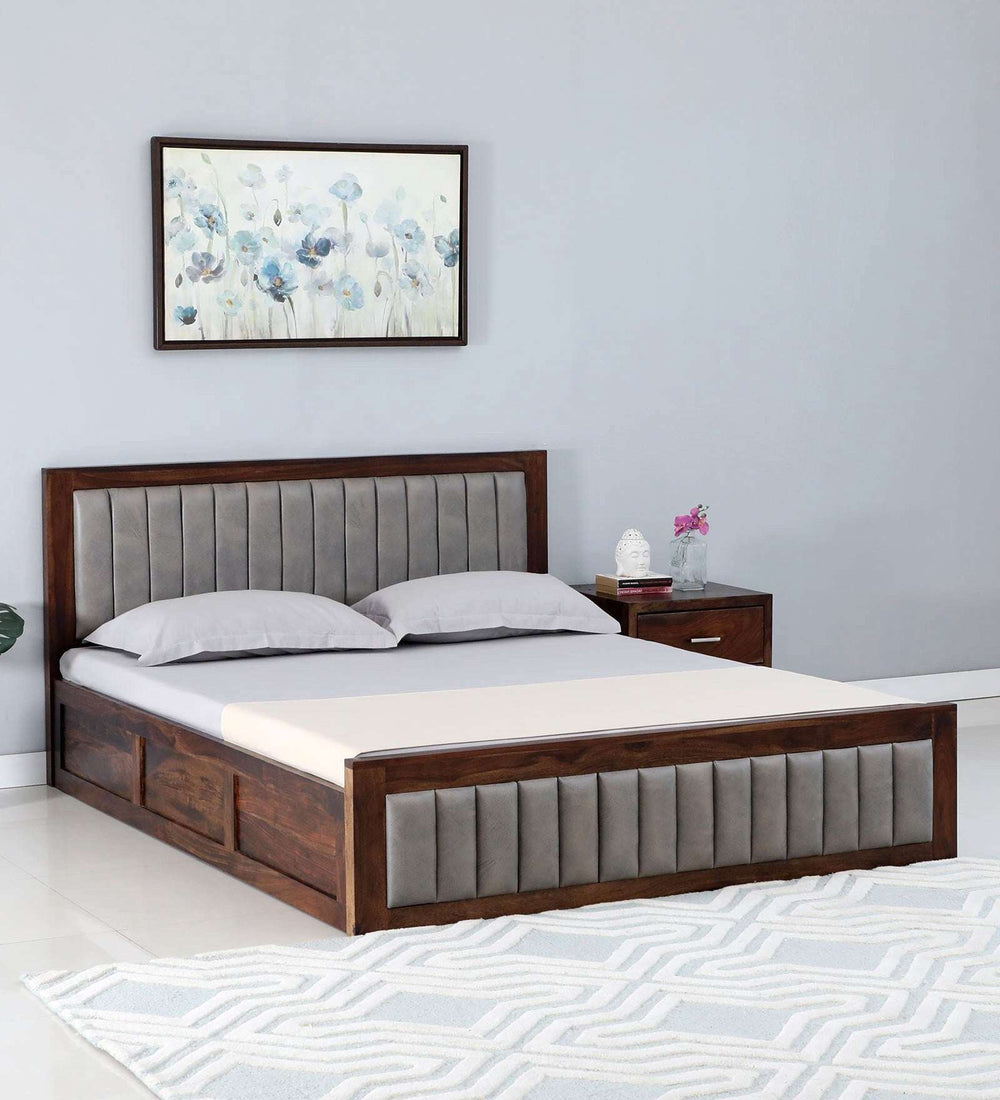 Dijon Sheesham Wood Queen Size Bed in Provincial Teak Finish With Box Storage