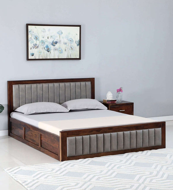 Dijon Sheesham Wood Queen Size Bed in Provincial Teak Finish With Box Storage