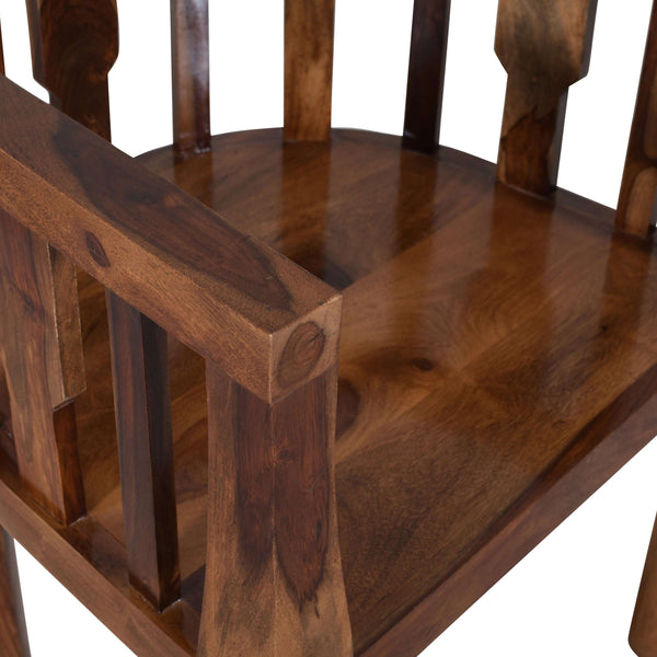 Puchu Sheesham Wood Arm Chair In Honey Oak Finish