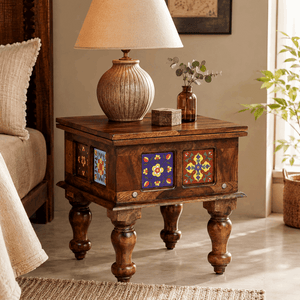 Rangrez Sheesham Wood Night Stand In Provincial Teak Finish