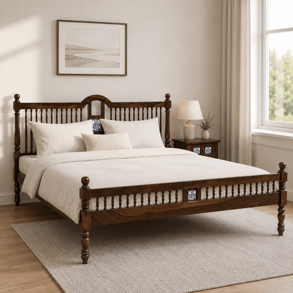 Nilaya Sheesham Wood King Size Bed In Provincial teak Finish (72 - 78 inch Mattress Size)