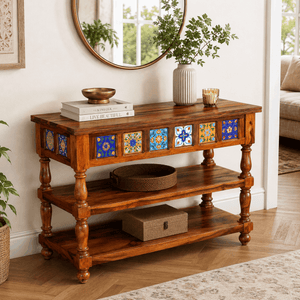 Rangrez Sheesham Wood Console Table In Honey Oak Finish