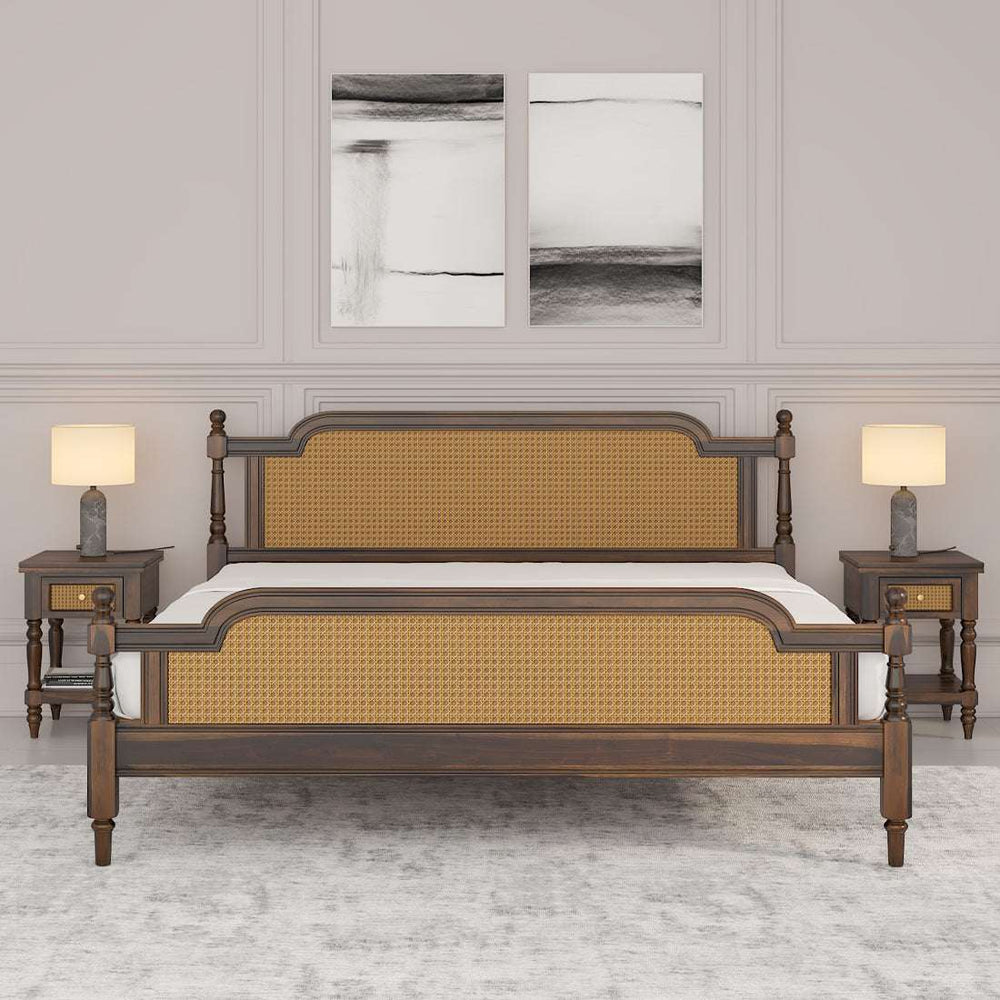 Cane Solid wood Queen Size Bed in Provincial Teak Finish (Matrress Size 72-78 inches )