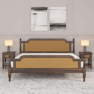 Cane Solid wood Queen Size Bed in Provincial Teak Finish (Matrress Size 72-78 inches )