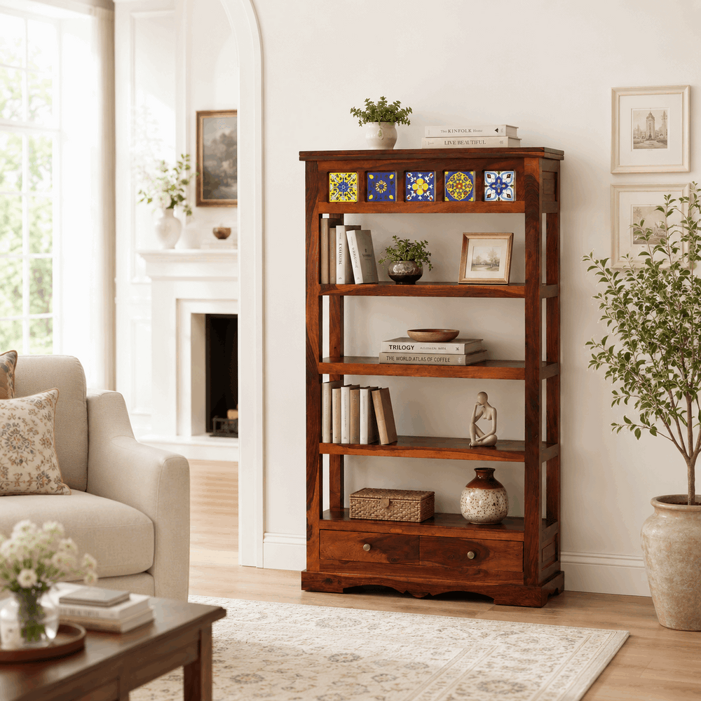 Rangrez Sheesham Wood Book Shelf In Honey Oak Finish