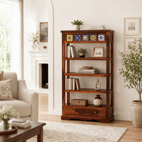 Rangrez Sheesham Wood Book Shelf In Honey Oak Finish