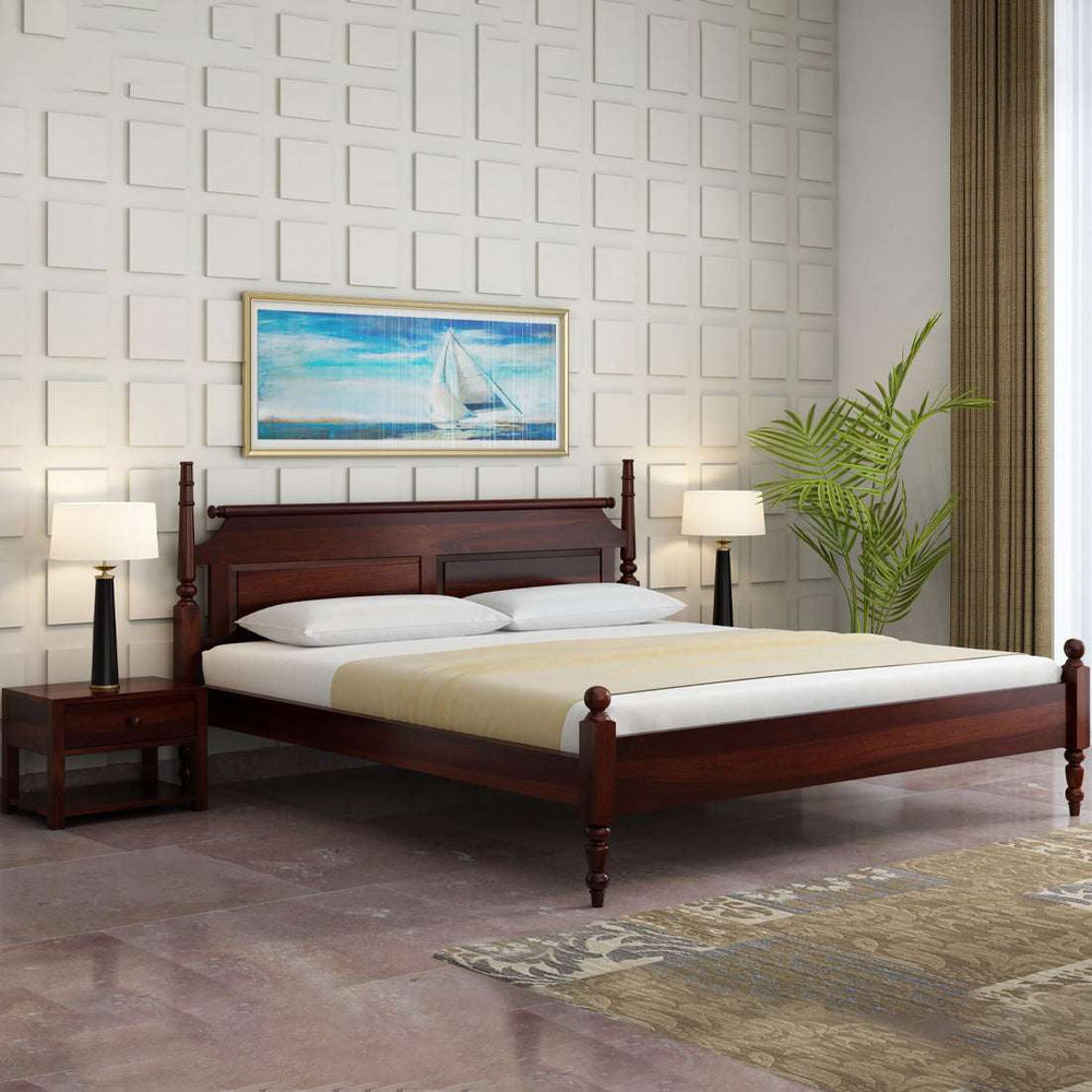 Bala Sheesham Wood Queen Size Bed In Walnut Finish Without Storage (60 x 78 inches)