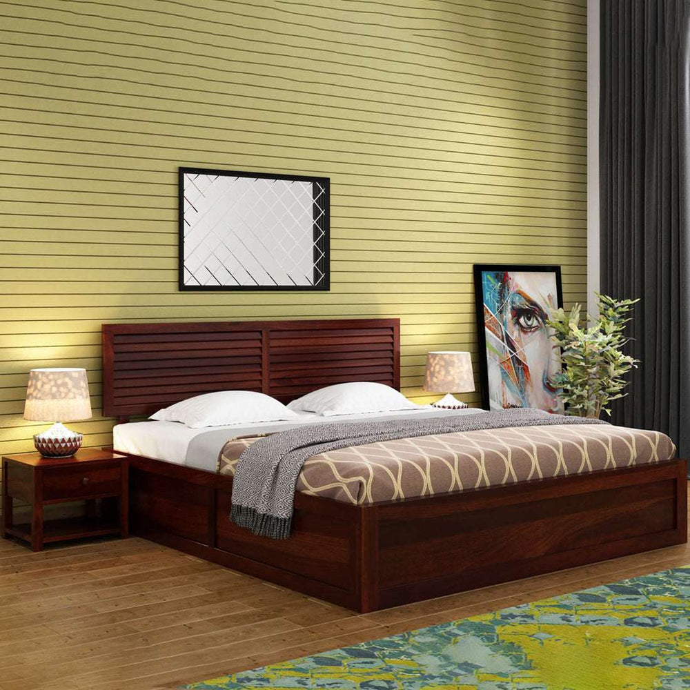 Hearti Sheesham Wood King Size Bed In Walnut FinishWith Box & Drawer Storage (72 x 78 inches)