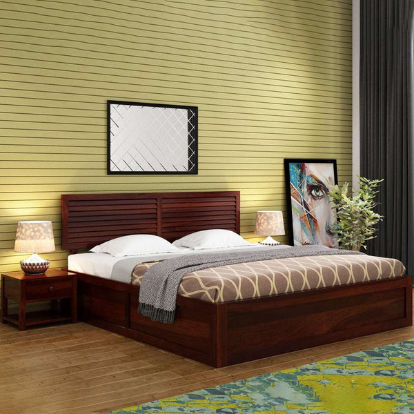 Hearti Sheesham Wood King Size Bed In Walnut FinishWith Box & Drawer Storage (72 x 78 inches)