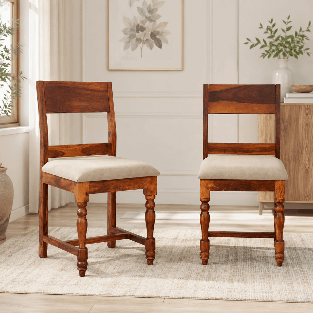 Rangrez Sheesham Wood Dining Chair In Honey Oak Finish (Set Of 2)