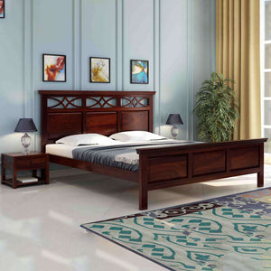 Tulsi Sheesham Wood Queen Size Bed In Walnut Finish Without Storage (60 x 78 inches)