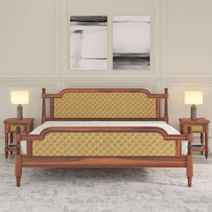 Malacca Solid Wood Queen Size Non - Storage Bed In Honey Oak Finish (72 - 78 inch)