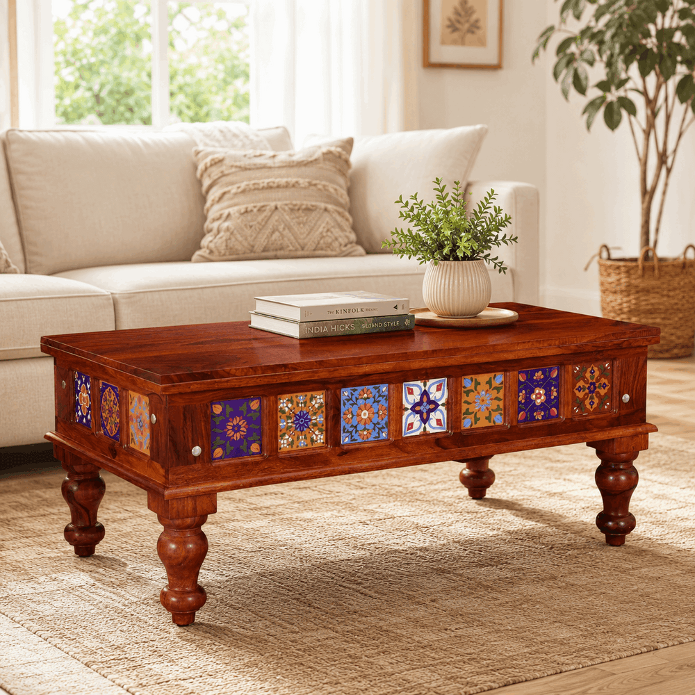 Rangrez Sheesham Wood Large Coffee Table In Honey Oak Finish