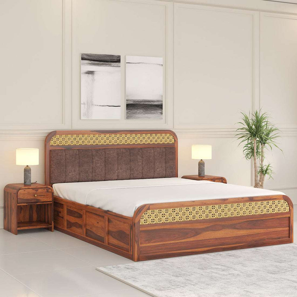 Yashvi Solid Wood Queen Size Hydrulic Storage Bed In Honey Oak Finish (Brown) (60 - 78 inch)