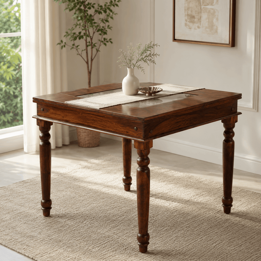 Rangrez Sheesham Wood 4 Seater Dining Table In Honey Oak Finish