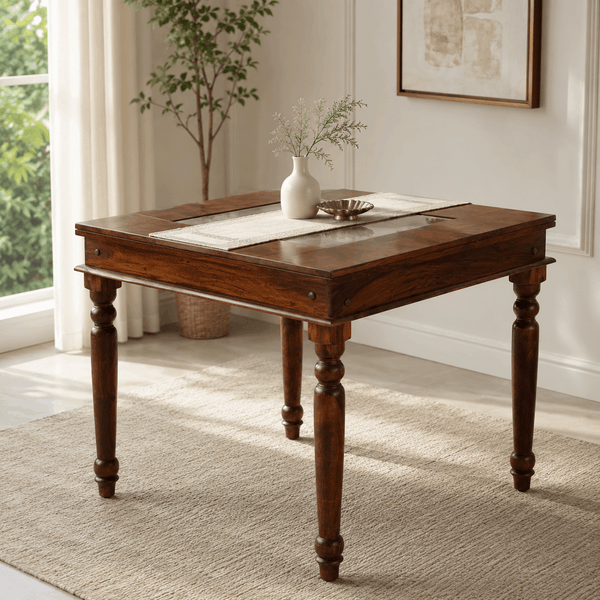 Rangrez Sheesham Wood 4 Seater Dining Table In Honey Oak Finish