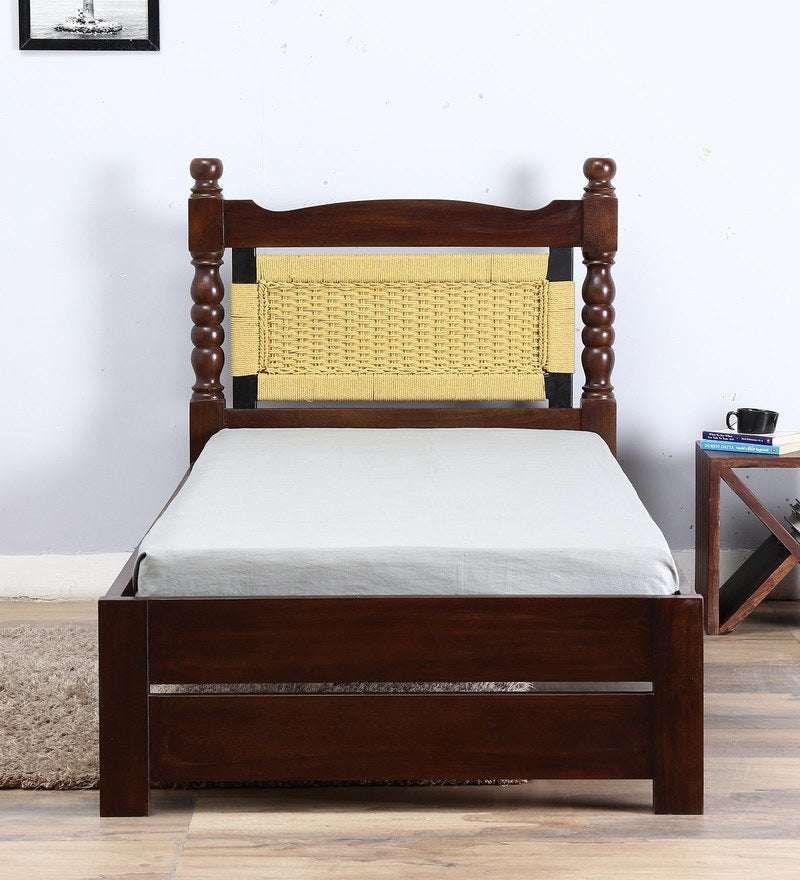 Rapipa Sheesham Wood Single Size Bed In Teak Finish With Non Storage (36x 78 inches)